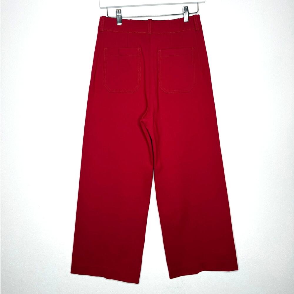 Anthropologie Wide Leg Red Pants | High Waisted Tailored Stretch | Modern Chic - Picture 2 of 9
